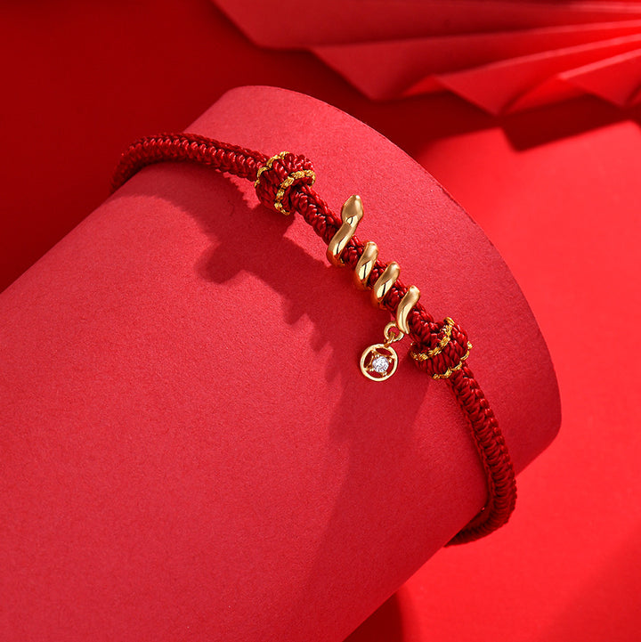 year of snake 925 silver red and black lucky string bracelet