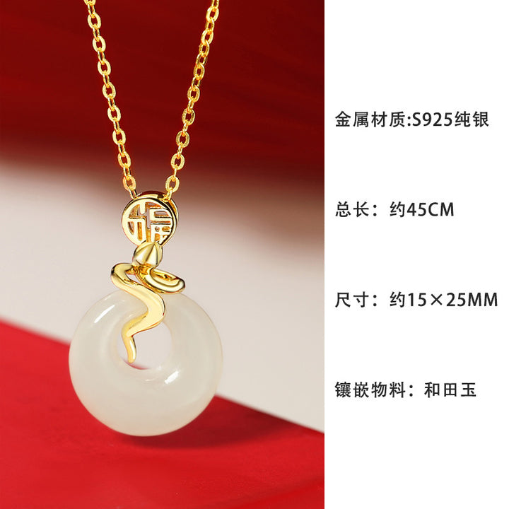 year of snake hetian jade 925 sterling silver abundance necklace pendant