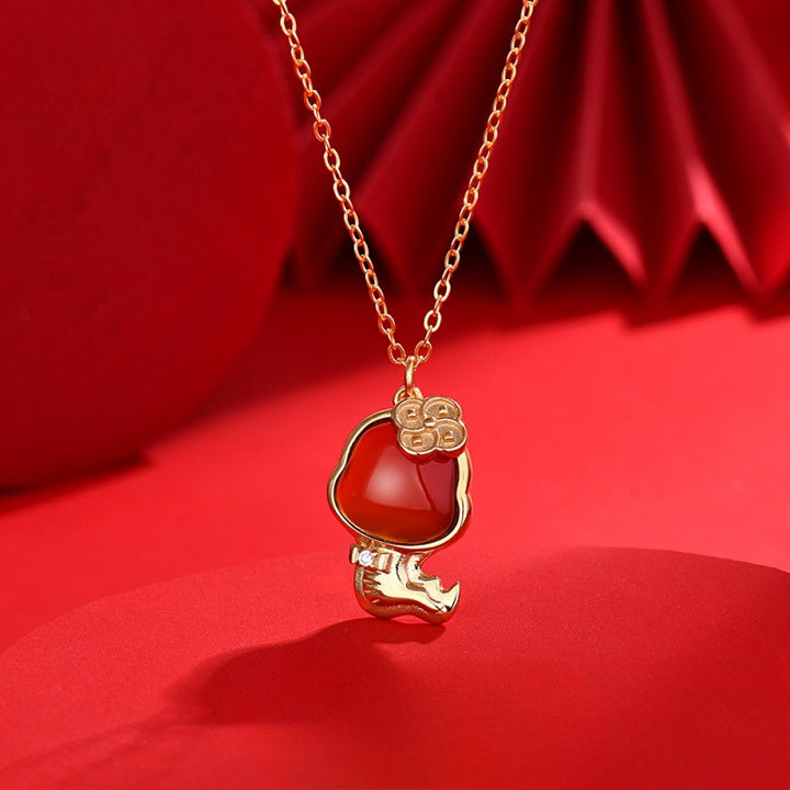 year of the snake s925 sterling silver red agate pendant necklace