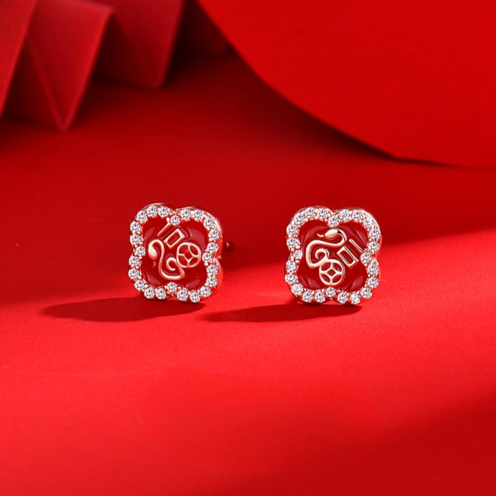 year of the snake silver chinese zodiac luck strength earrings