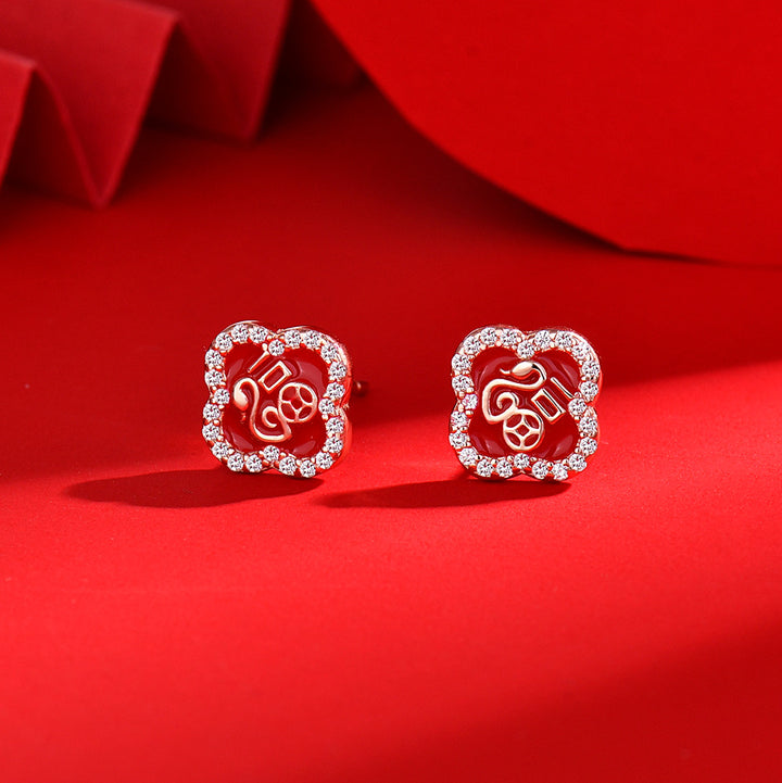 year of the snake silver chinese zodiac luck strength earrings