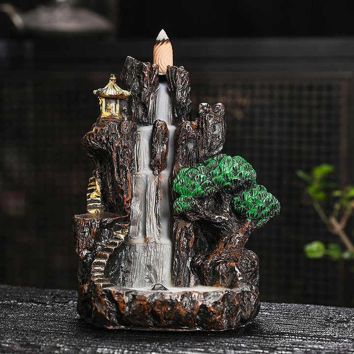 zen office landscape wealth backflow incense burner holder on the table