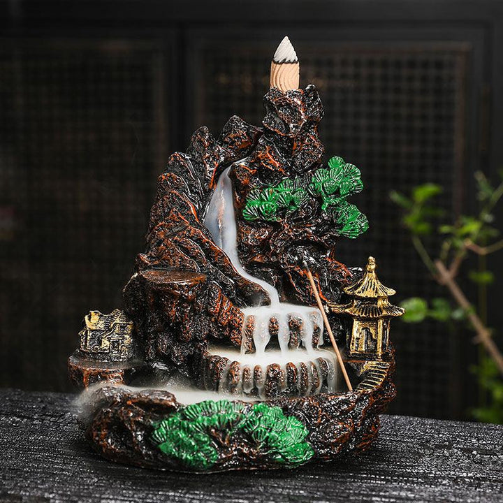 zen office landscape wealth backflow incense burner holder on the table